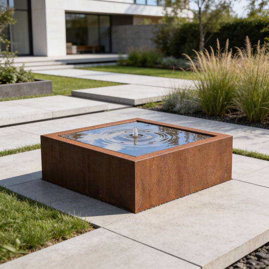 Wassertisch aus Cortenstahl "eckig"