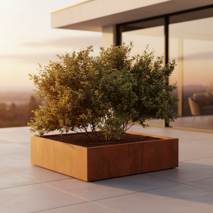 Cortenstahl Pflanzgefäße "quadratisch mit Boden"