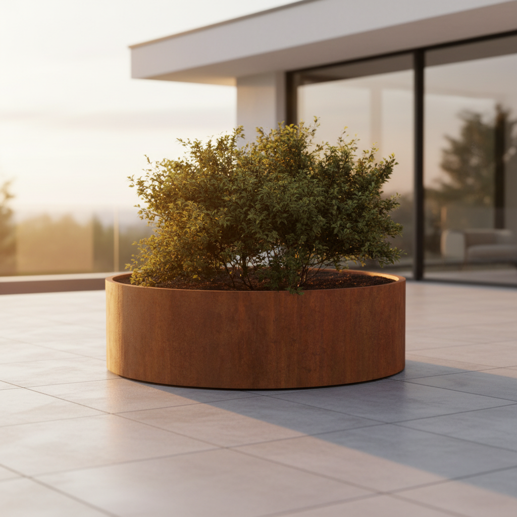 Cortenstahl Pflanzgefäß "rund mit Boden"