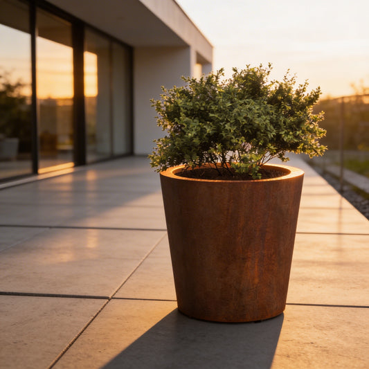 Cortenstahl Pflanzgefäße "rund konisch mit Boden"