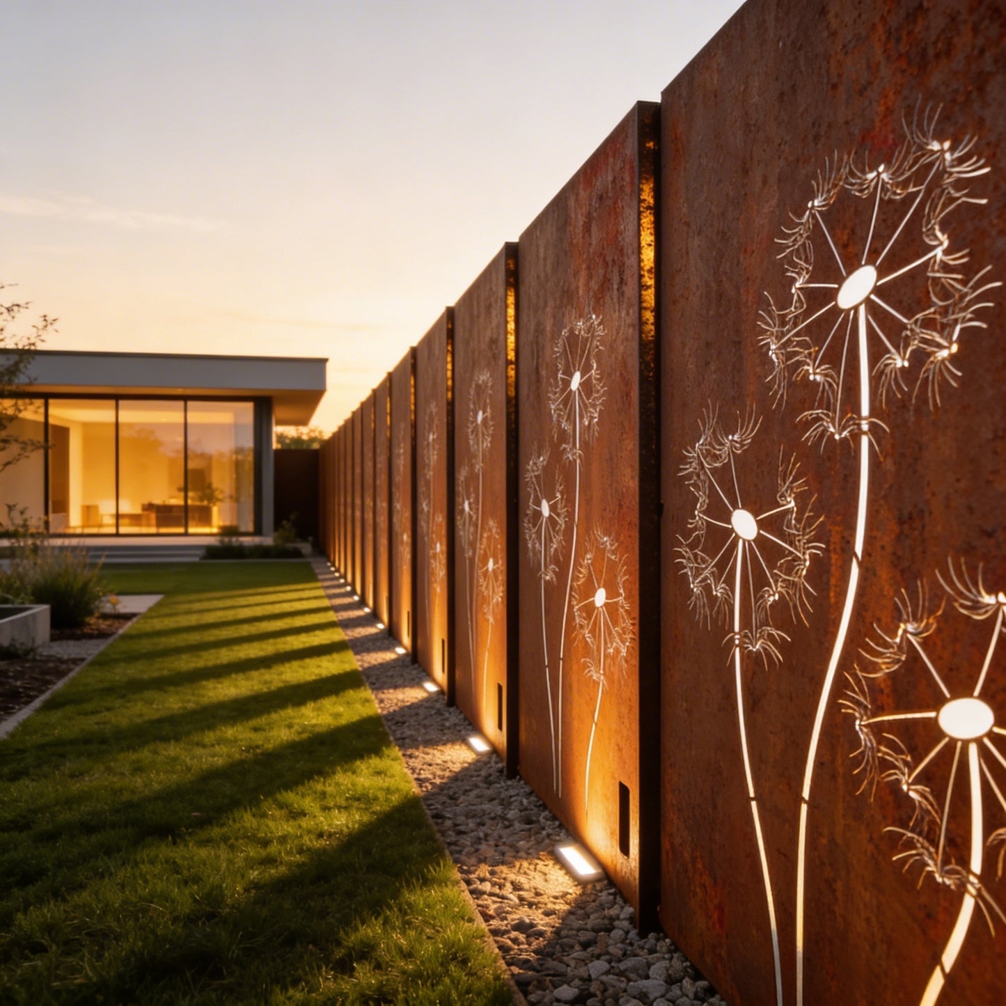 Paneele aus Cortenstahl "Pusteblume"